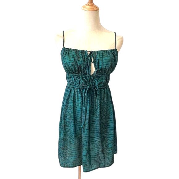 Free People Intimately Meant to Be Printed Green Satin Slip Dress Sm - Picture 2 of 10